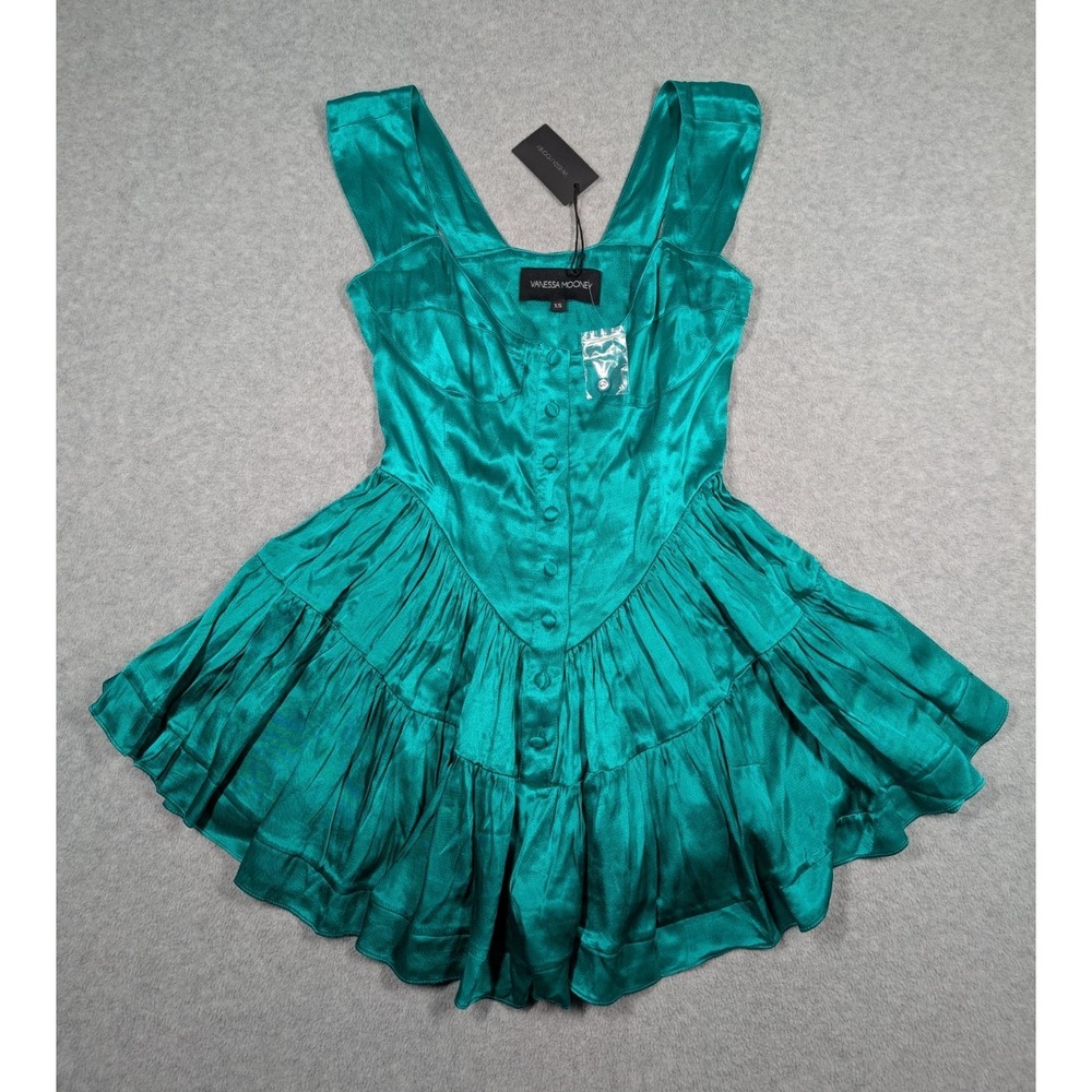 Vanessa Mooney Women Romper XS NWT Elisabeth Satin Mini Dress Victorian Fairy - Picture 3 of 15